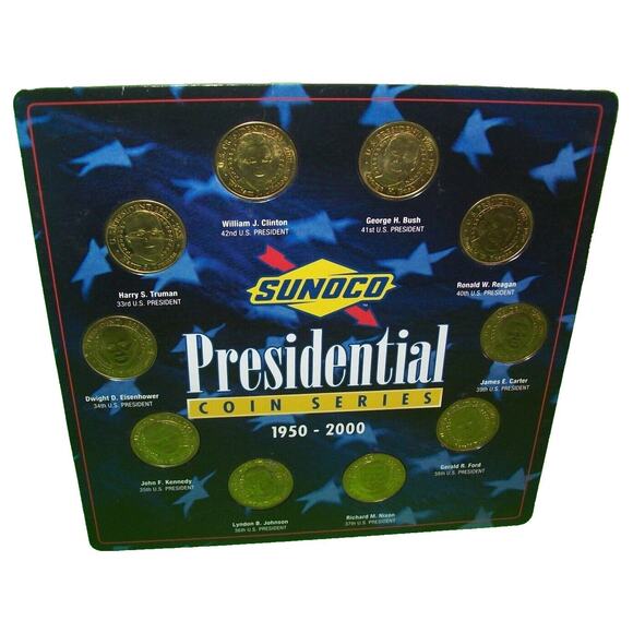 Sunoco Set Of 10 Different USA Presidents Coins On Display Holder Card 2000 - Picture 1 of 7